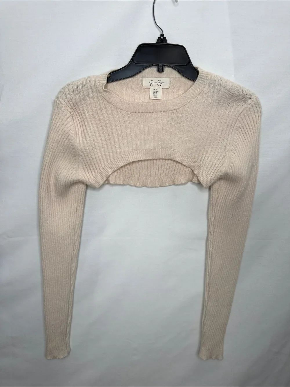 Jessica Simpson Beige Ribbed Long Sleeve Crop Top
